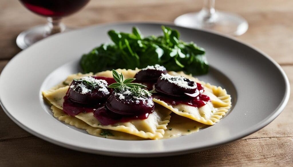 Pinot Noir with mushroom ravioli