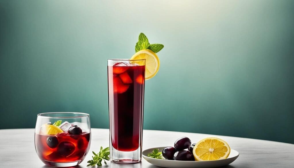 Red wine with soda water Tinto de Verano served with Spanish tapas